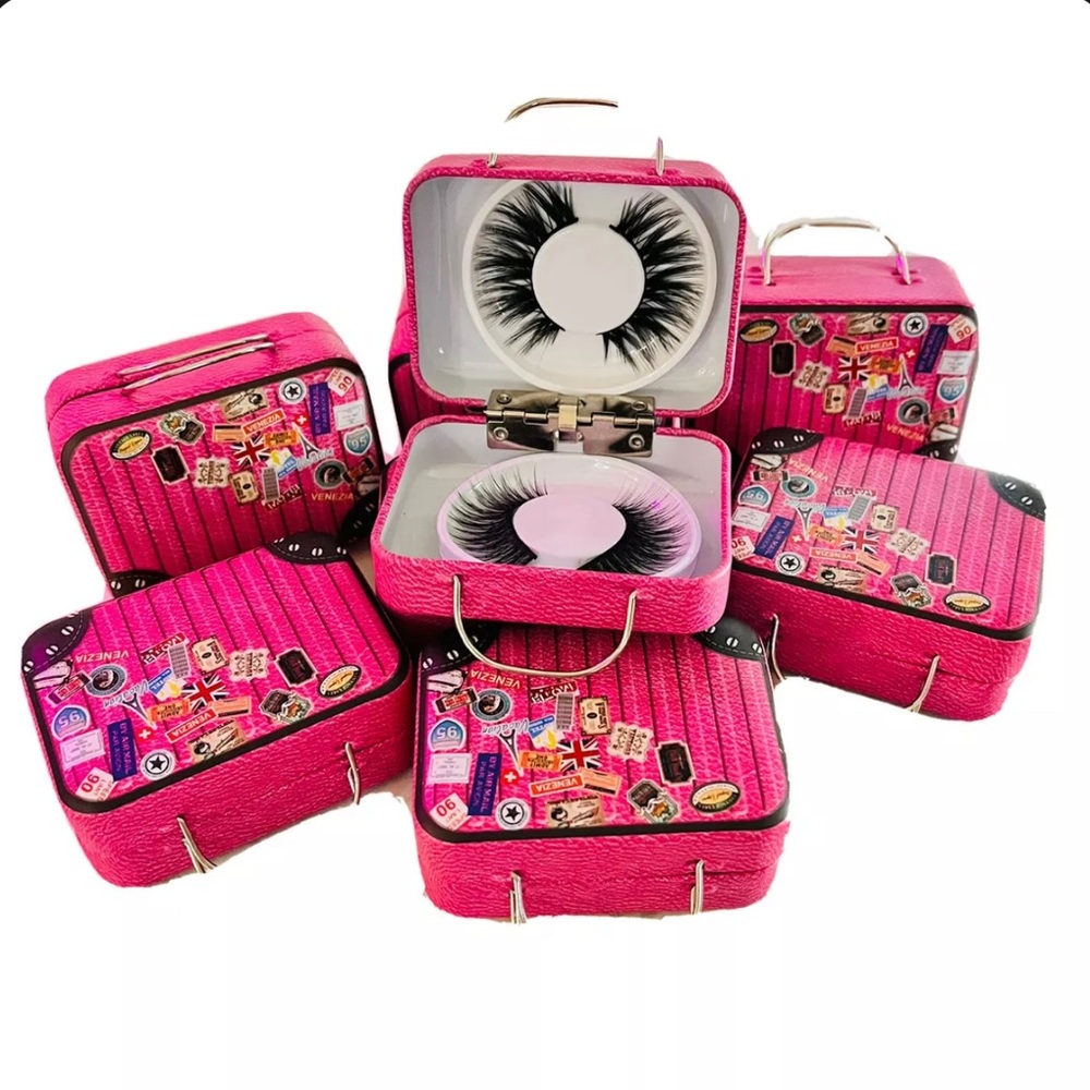 False Eyelashes with Mini Suitcase Storage Box  3D 2 Pairs Long Fake Lashes